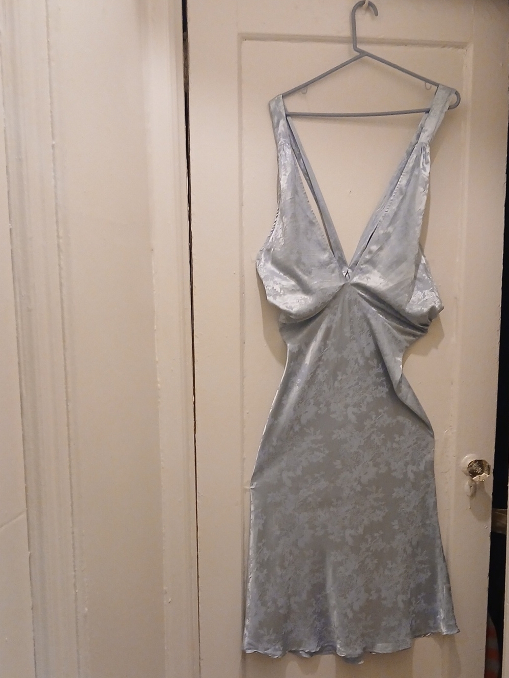 Cider Pale Blue Backless Satin Halter Dress